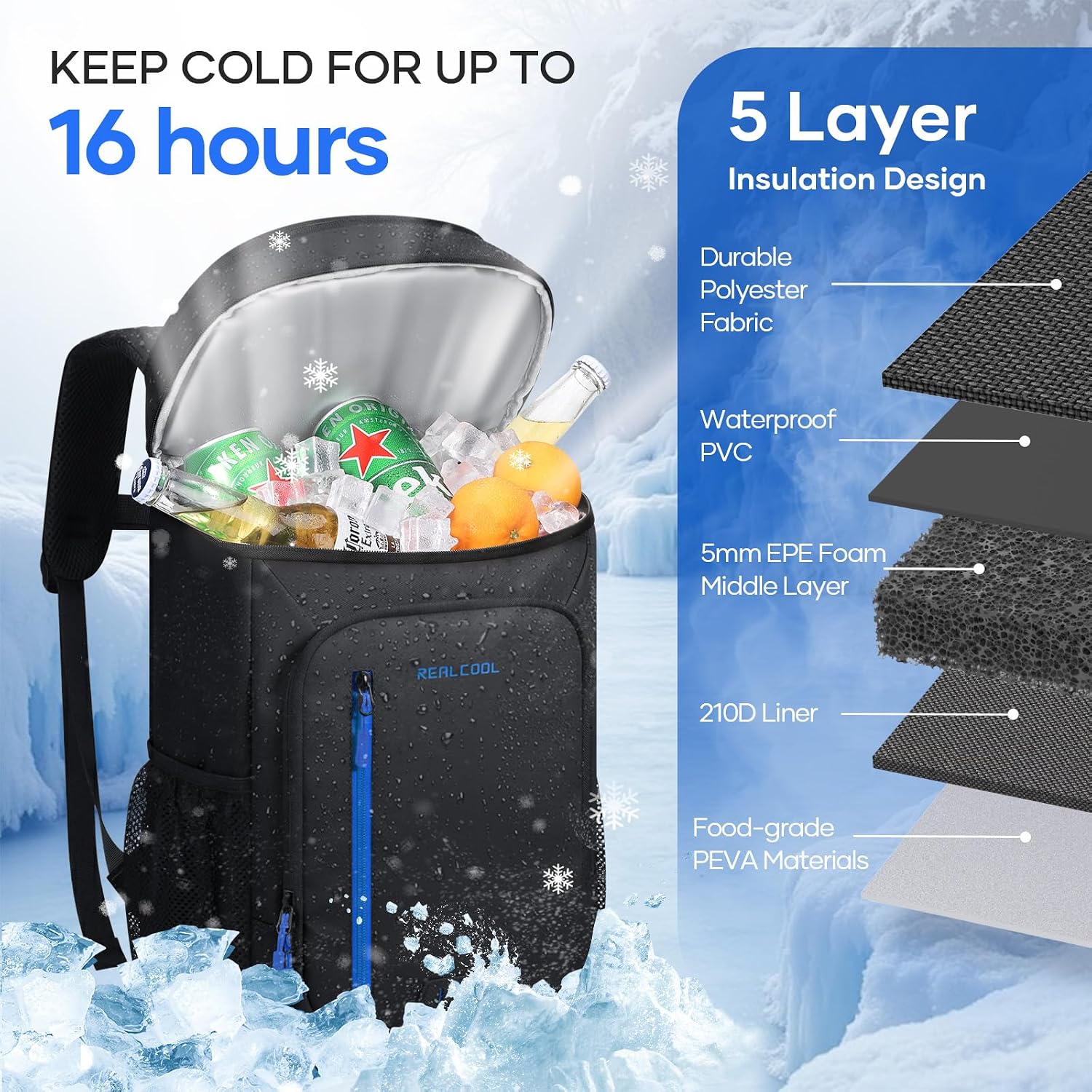 Camp Cooler Backpack, Black — view 4