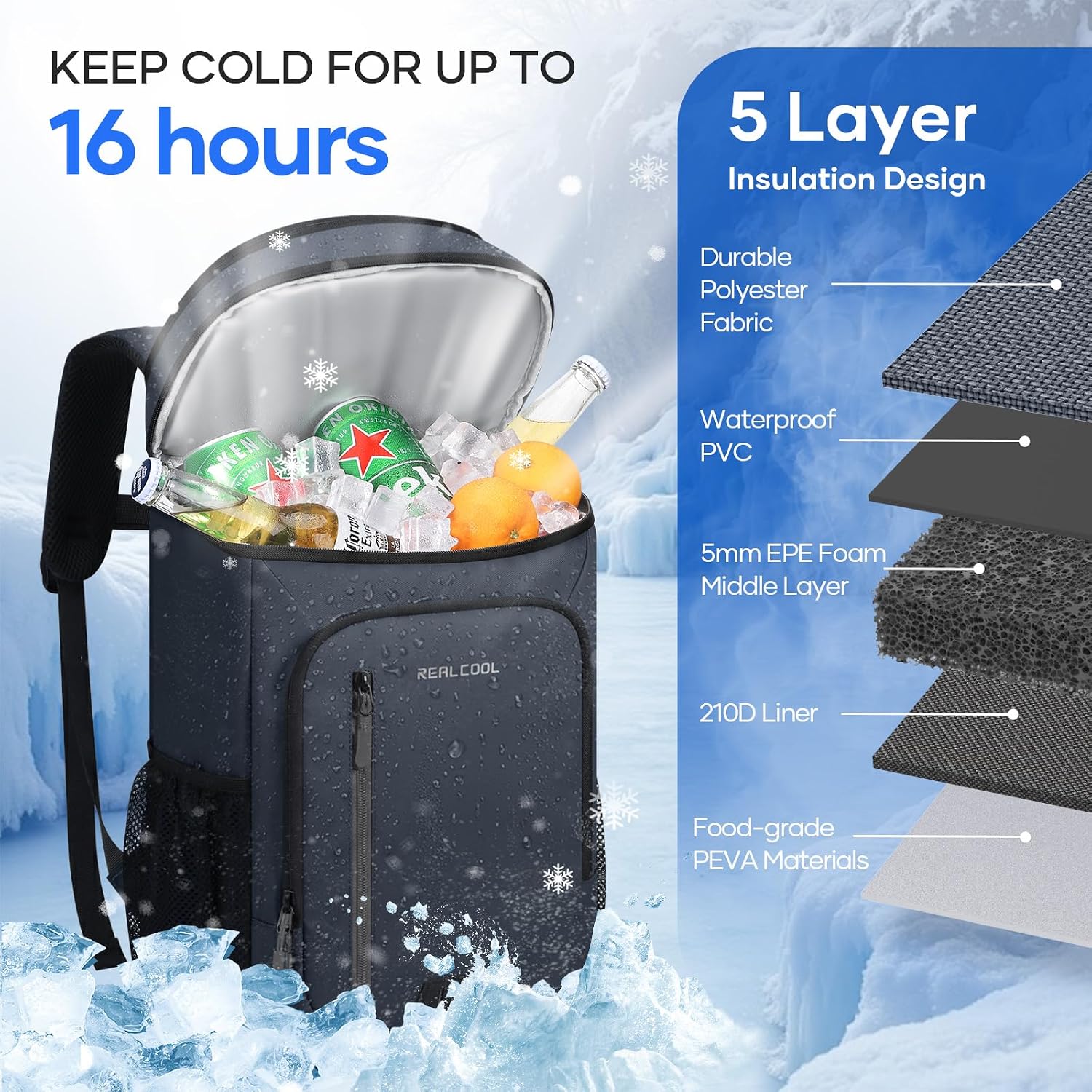 Camp Cooler Backpack, Blue — view 4
