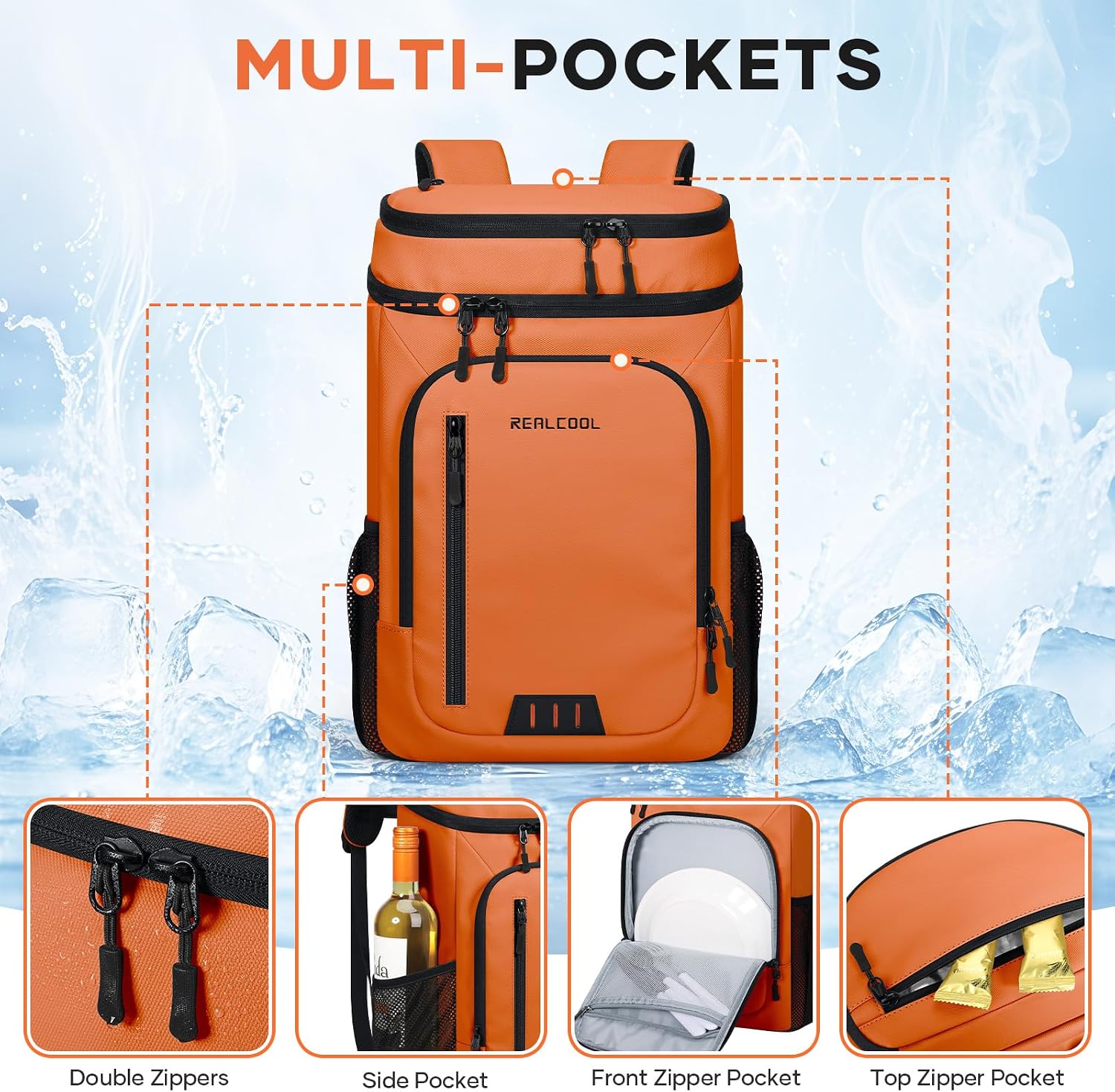 Camp Cooler Backpack, Orange — view 2