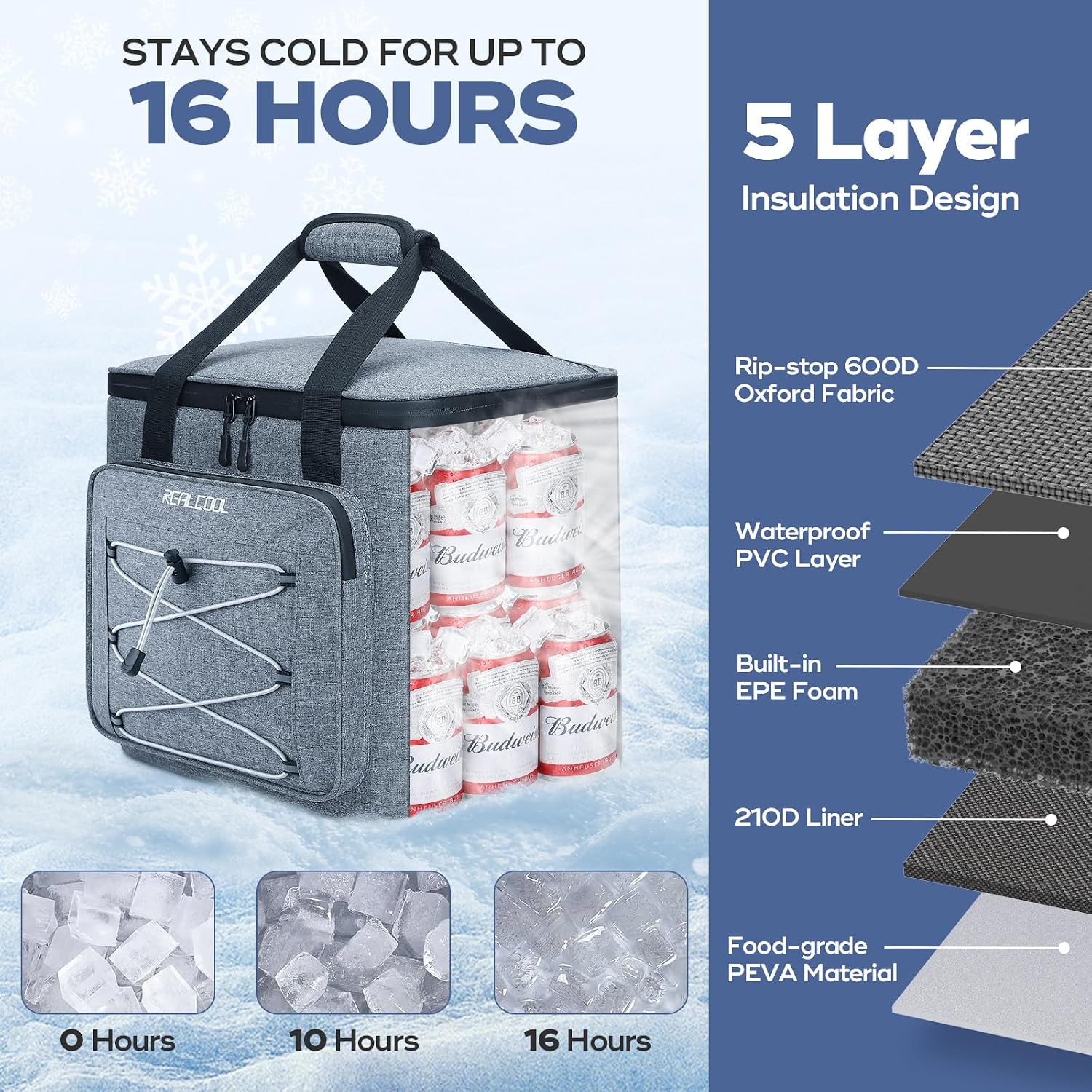 35-Can Fold-Flat Cooler, Grey — view 3