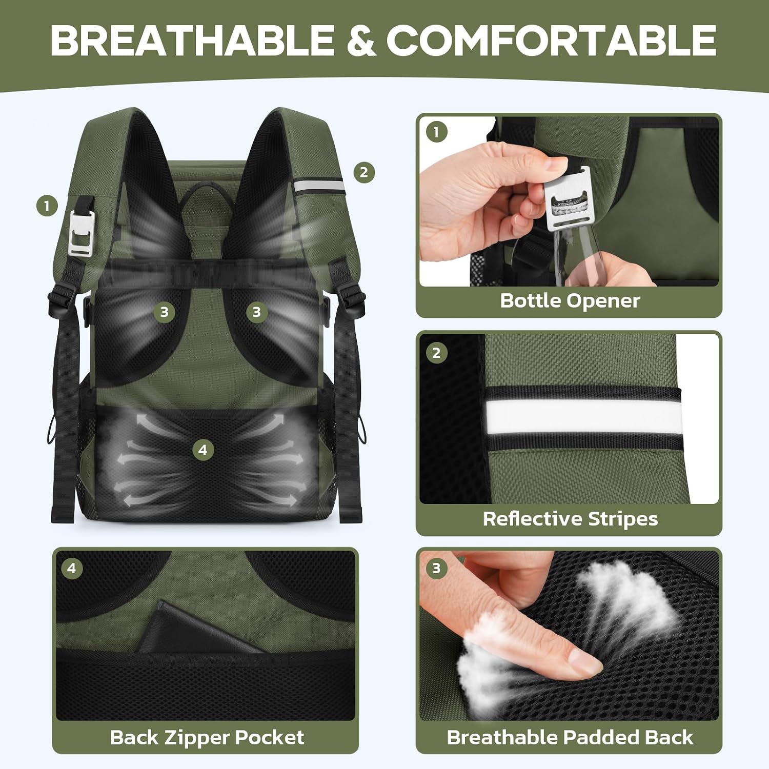 33-Can Cooler Backpack, Army Green — view 4