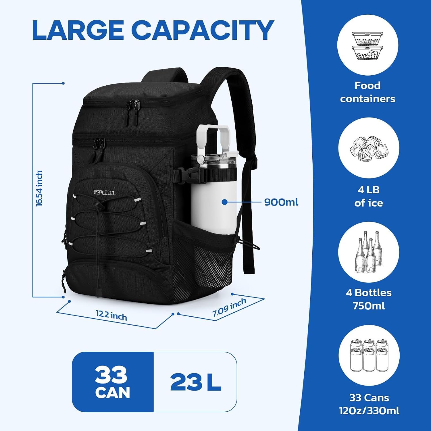33-Can Cooler Backpack, Black — view 6