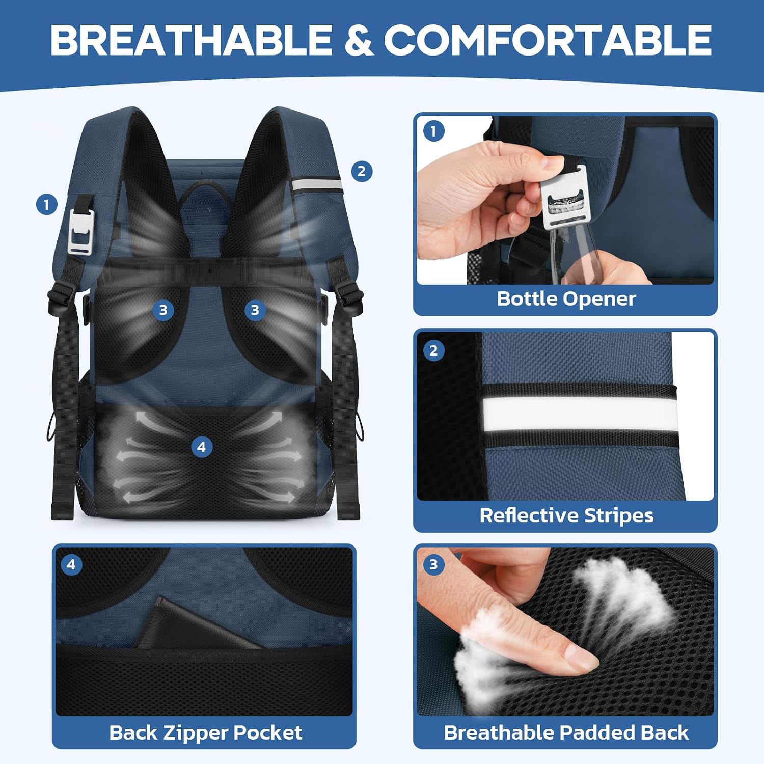 33-Can Cooler Backpack, Blue — view 4