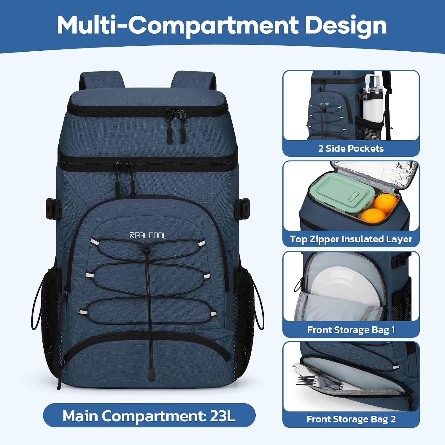 33-Can Cooler Backpack, Blue — view 5