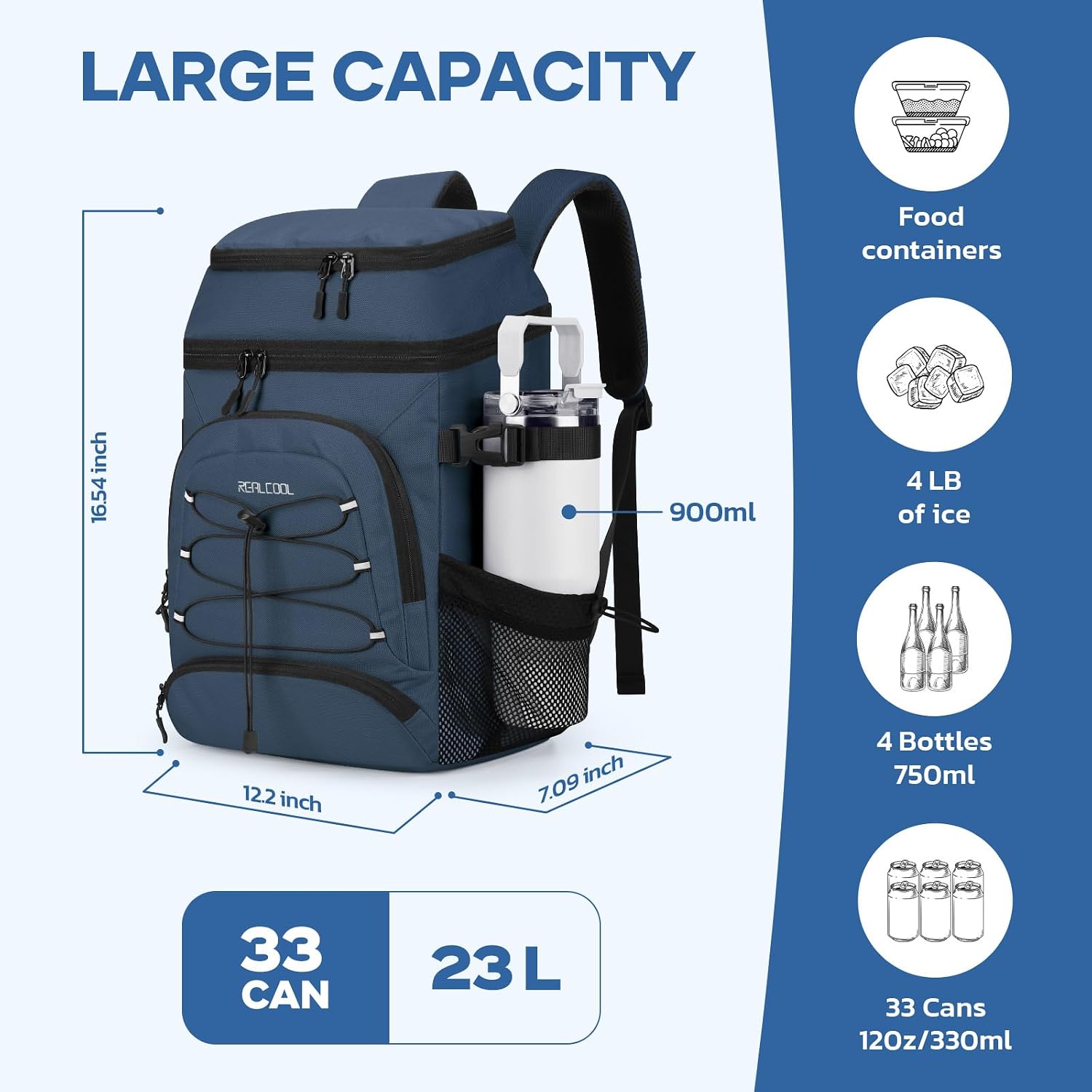 33-Can Cooler Backpack, Blue — view 6