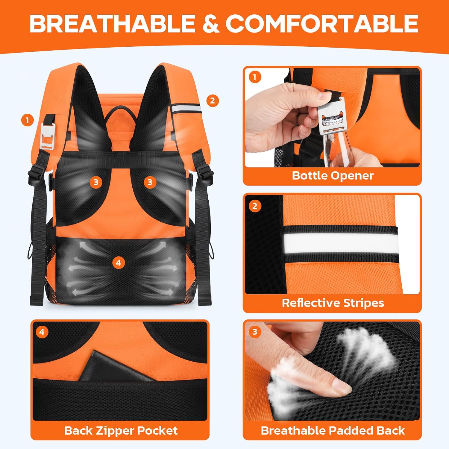 33-Can Cooler Backpack, Orange — view 4