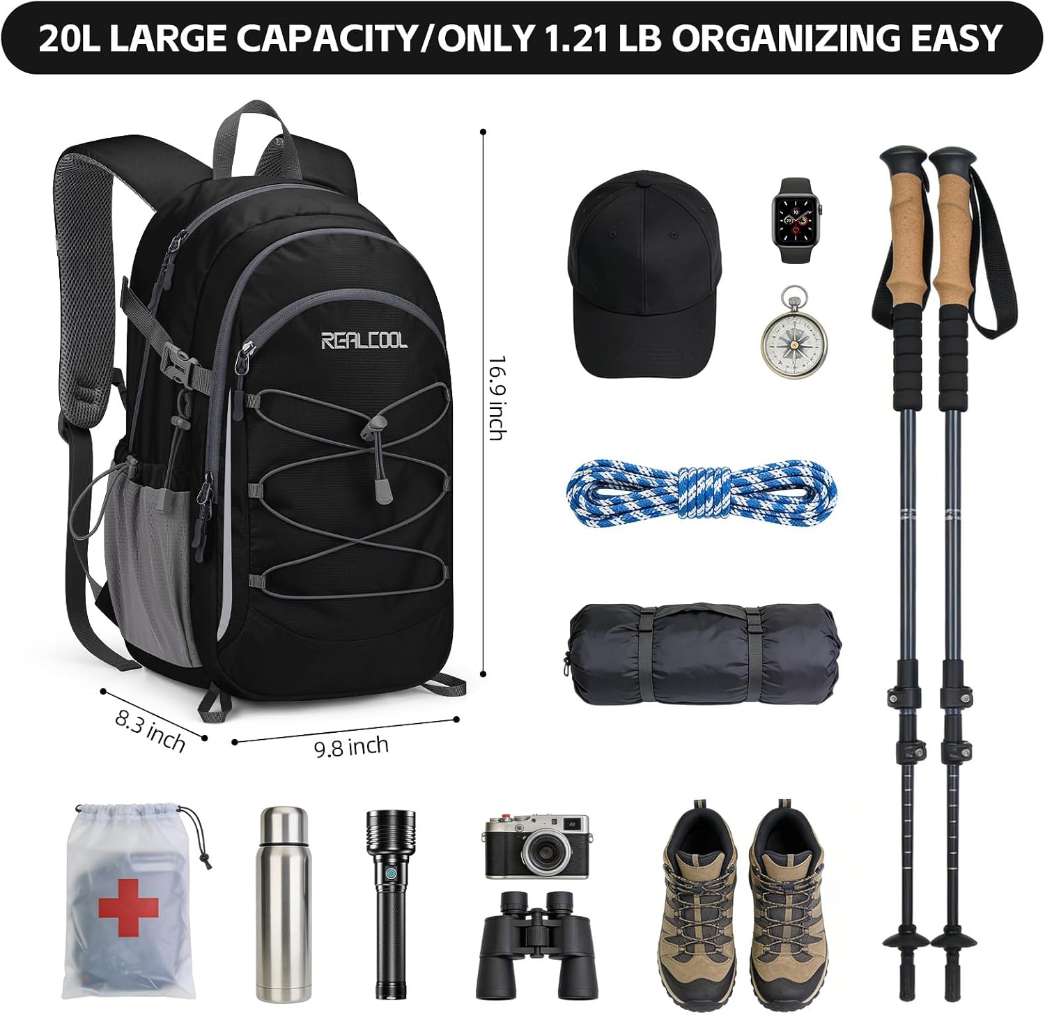 20L Trail Daypack, Black — view 2