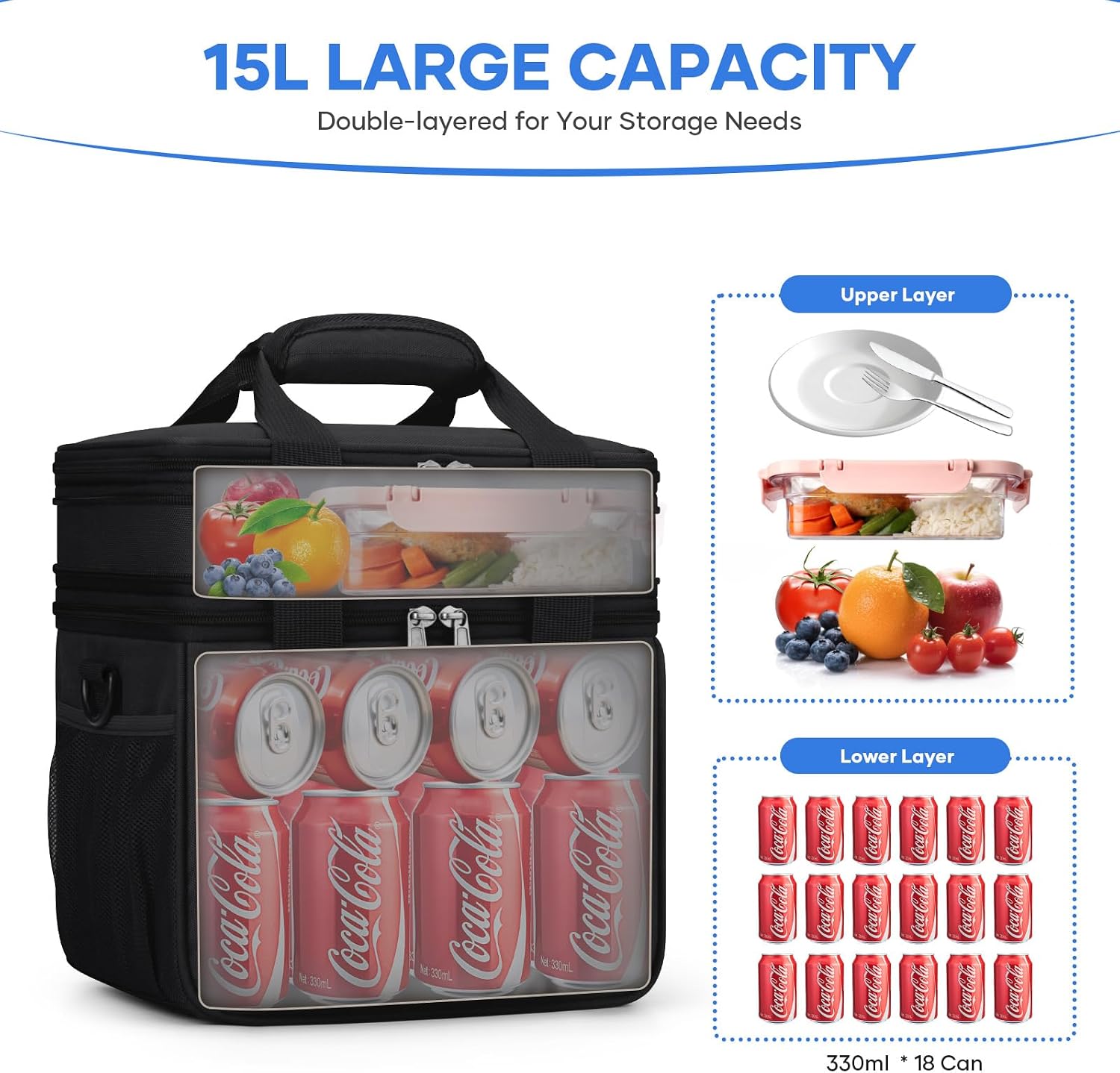 Double-Deck Lunch Bag, Black — view 3