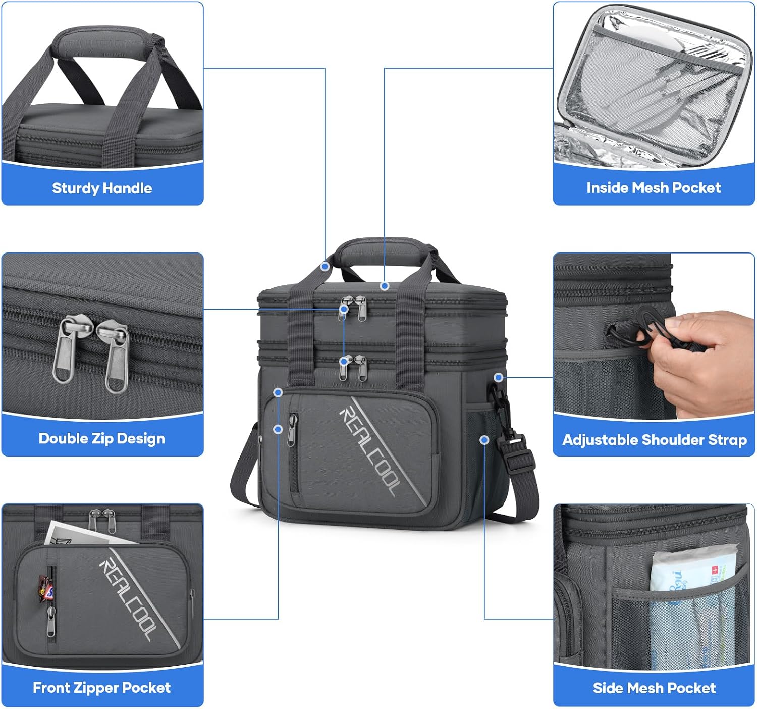 Double-Deck Lunch Bag, Gray — view 2