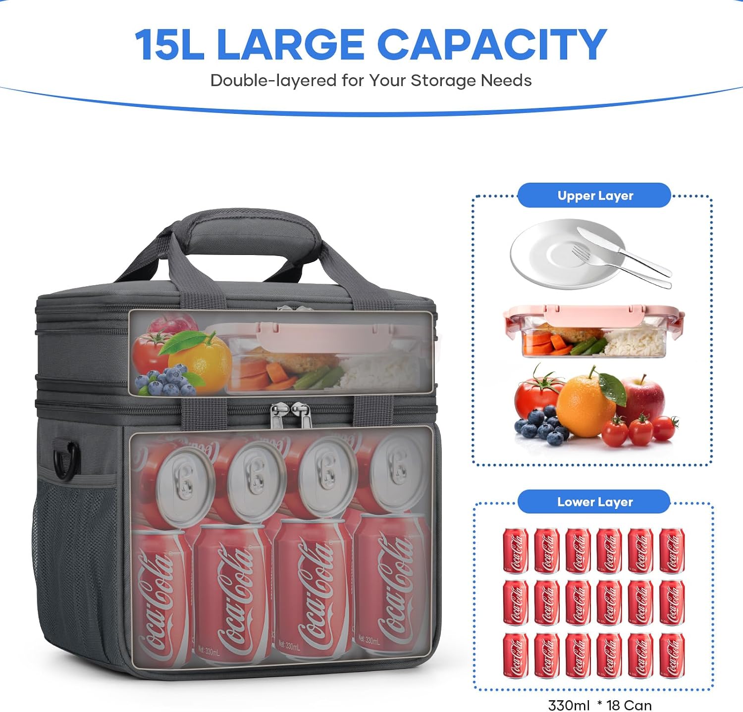 Double-Deck Lunch Bag, Gray — view 3