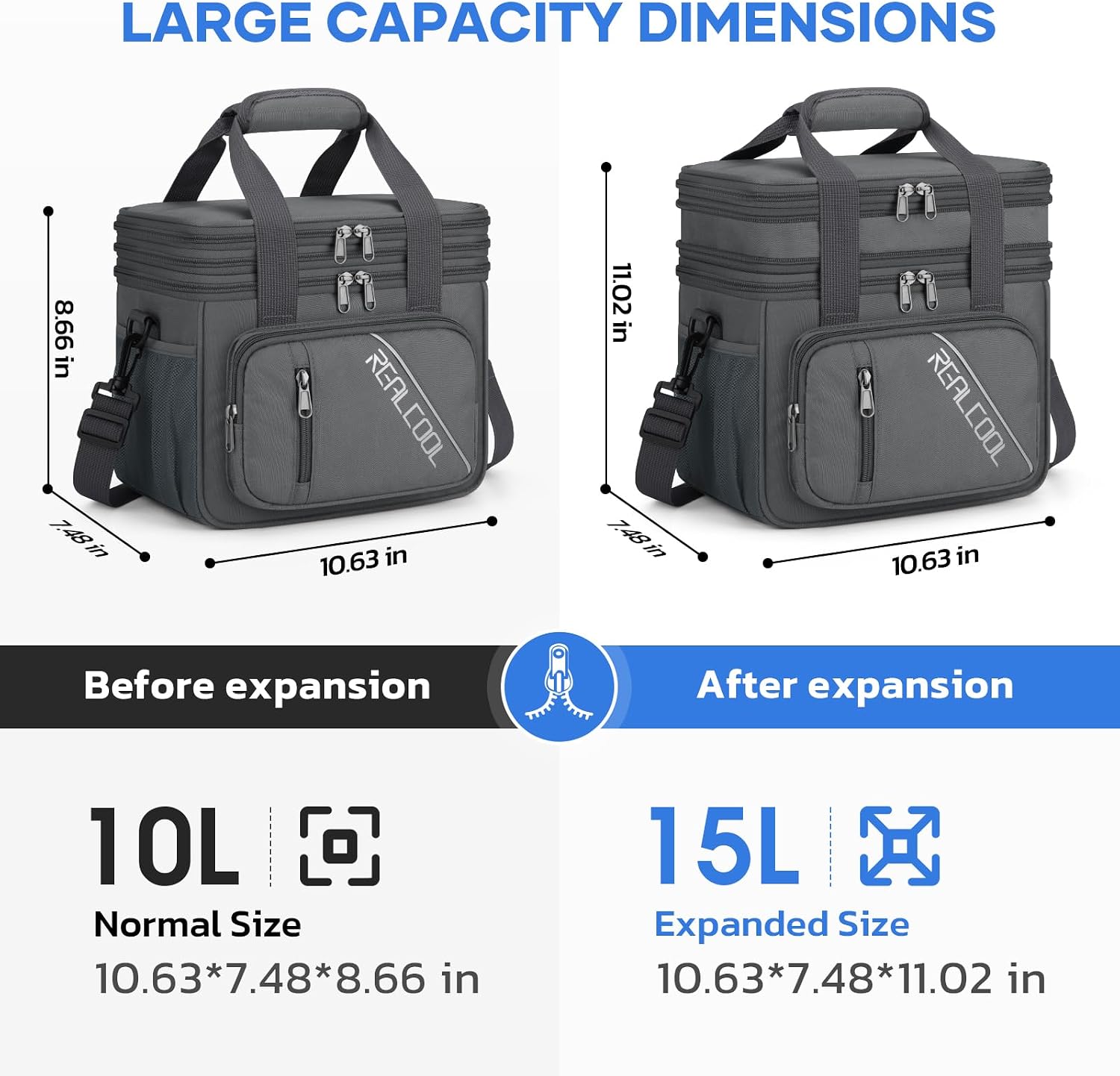 Double-Deck Lunch Bag, Gray — view 4