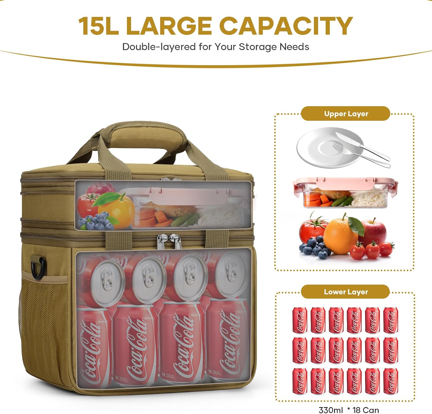Double-Deck Lunch Bag, Khaki — view 3
