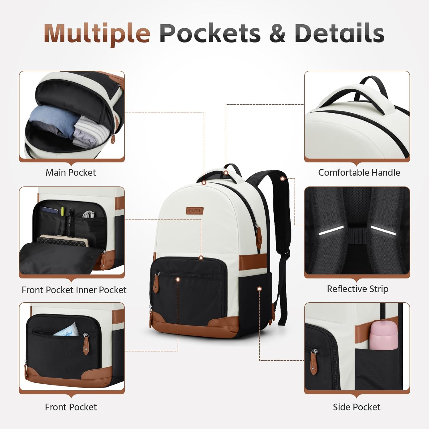 31L Laptop Backpack, Cream — view 3