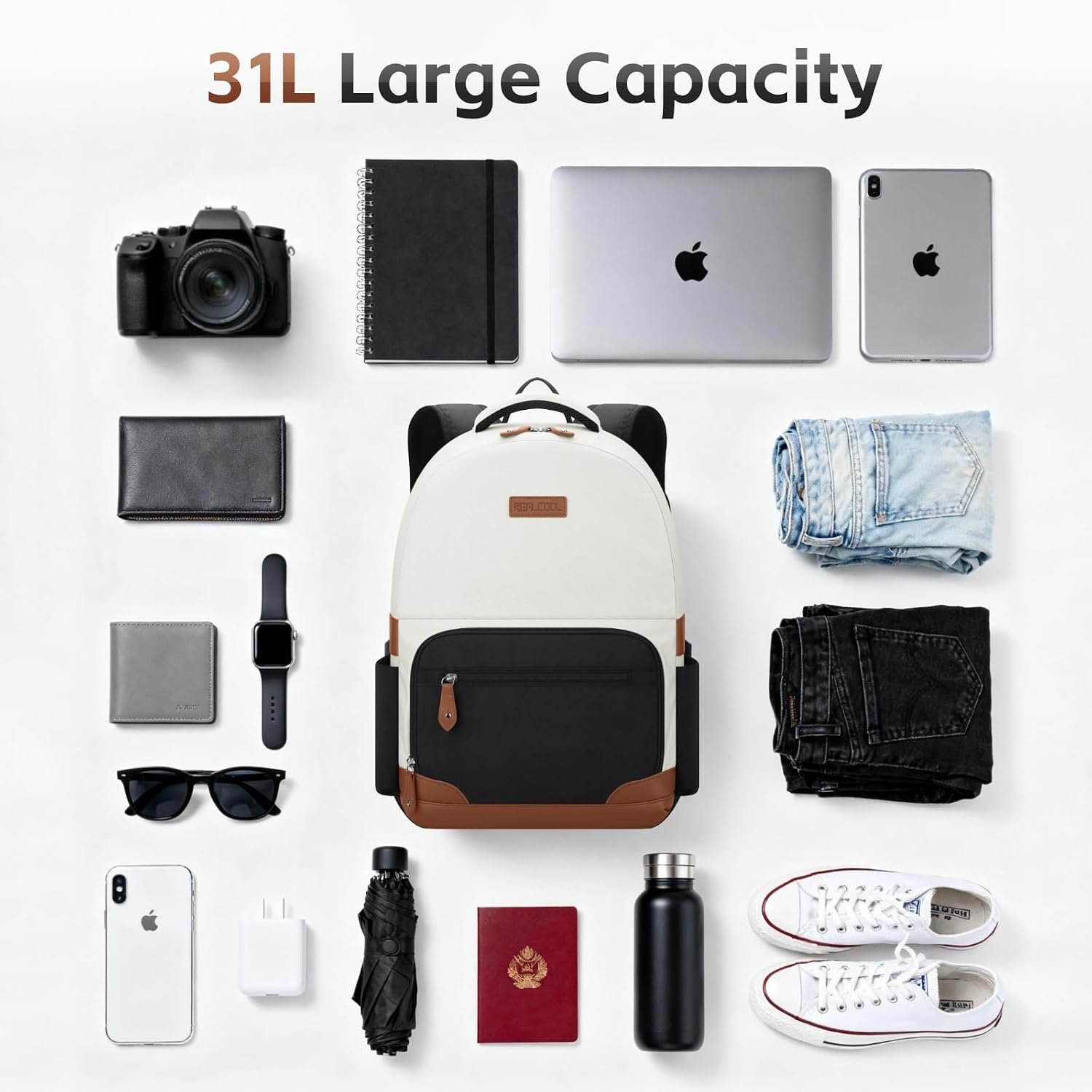 31L Laptop Backpack, Cream — view 4