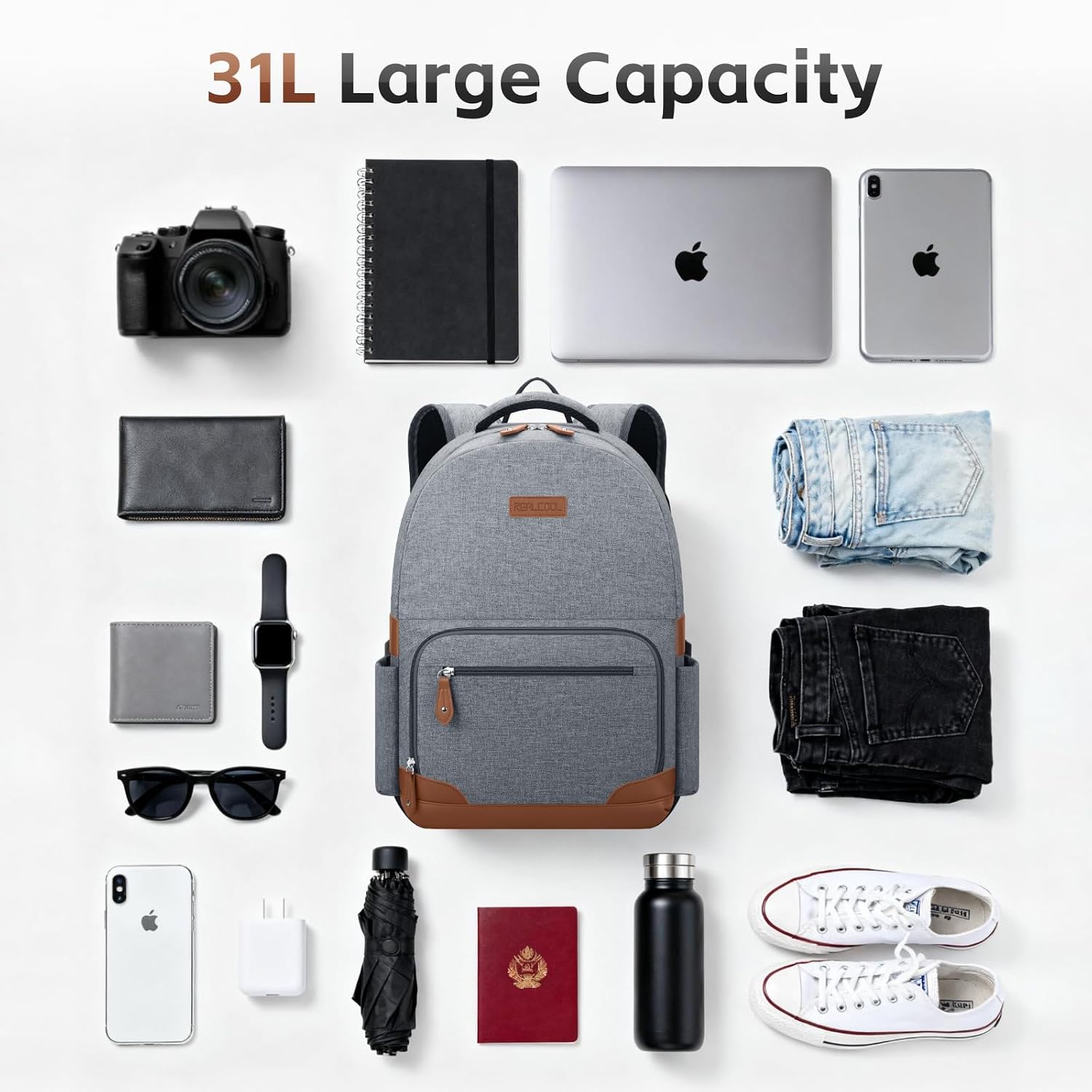 31L Laptop Backpack, Gray — view 4